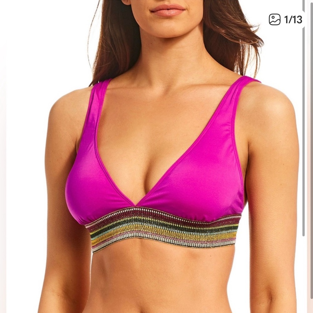 NWT Gibson Latimer Pink Swim Triangle Bikini Top Beaded Band Boho Vacation XS